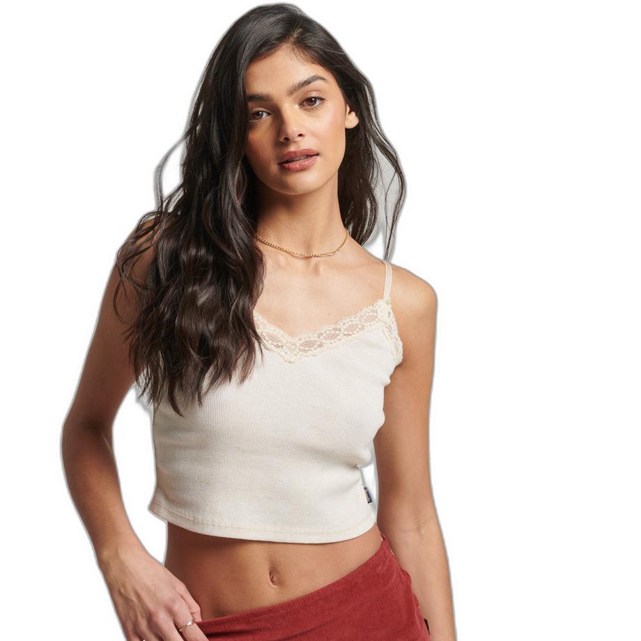 geripptes tanktop mit spitzenbesatz, damen