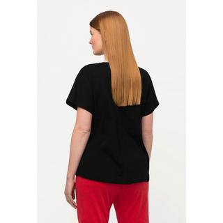 Ulla Popken  T-shirt dal taglio oversize con ricami, perline, scollo a girocollo e mezze maniche 