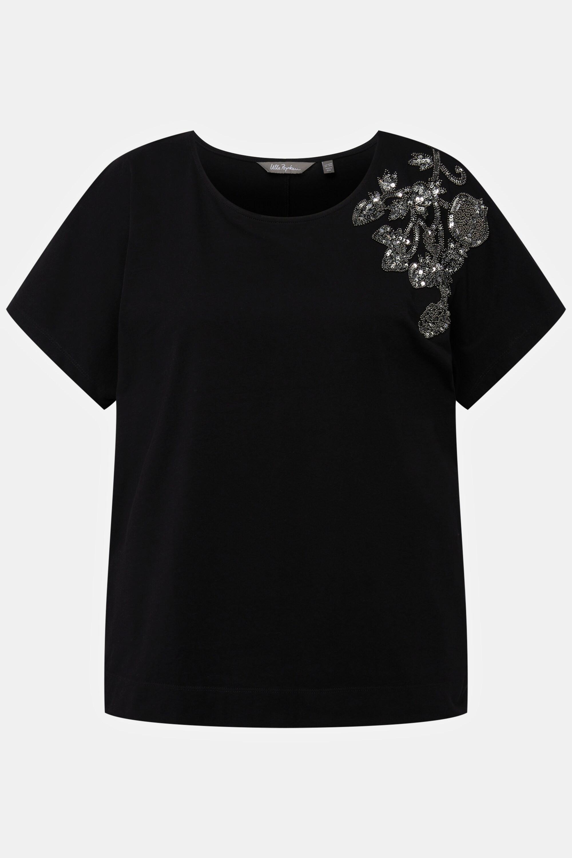 Ulla Popken  T-Shirt, Perlenstickerei, Oversized, Rundhals, Halbarm 