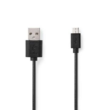 Câble USB | USB 2.0 | USB-A mâle | USB Micro-B mâle | 7,5 W | 480 Mbps | Nickelé | 1,00 m | Rond | PVC | Noir | Etiquette