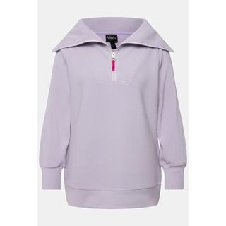 Ulla Popken  Pullover polo con costine trasversali, collo alto, zip e maniche lunghe 