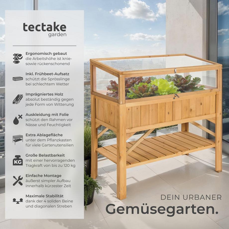Tectake Hochbeet mit Ablage und Frühbeet-Aufsatz witterungsbeständig  