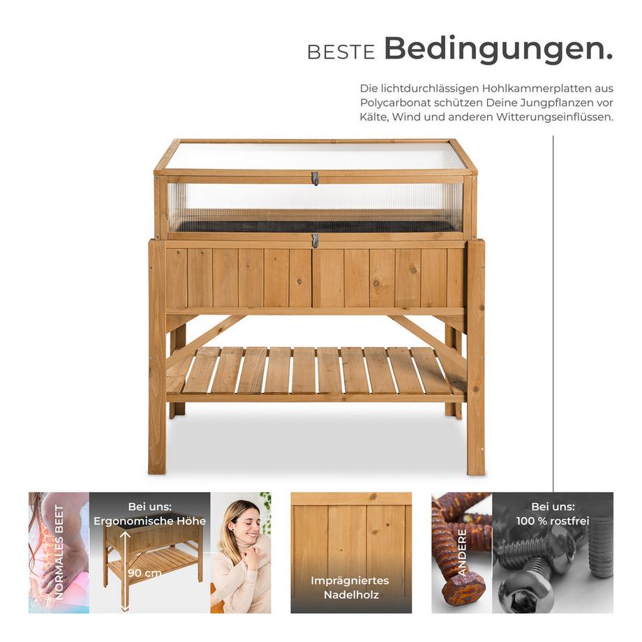 Tectake Hochbeet mit Ablage und Frühbeet-Aufsatz witterungsbeständig  