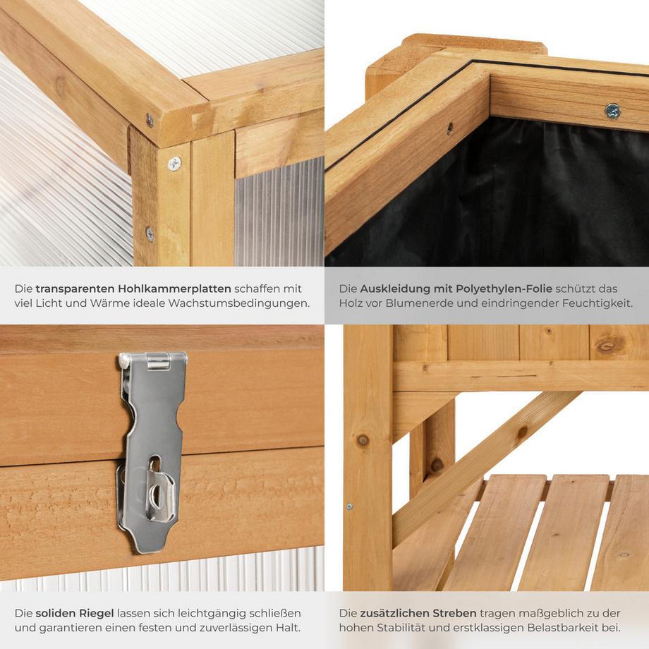 Tectake Hochbeet mit Ablage und Frühbeet-Aufsatz witterungsbeständig  