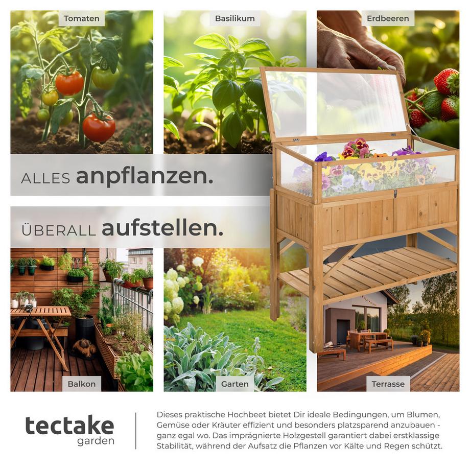 Tectake Hochbeet mit Ablage und Frühbeet-Aufsatz witterungsbeständig  
