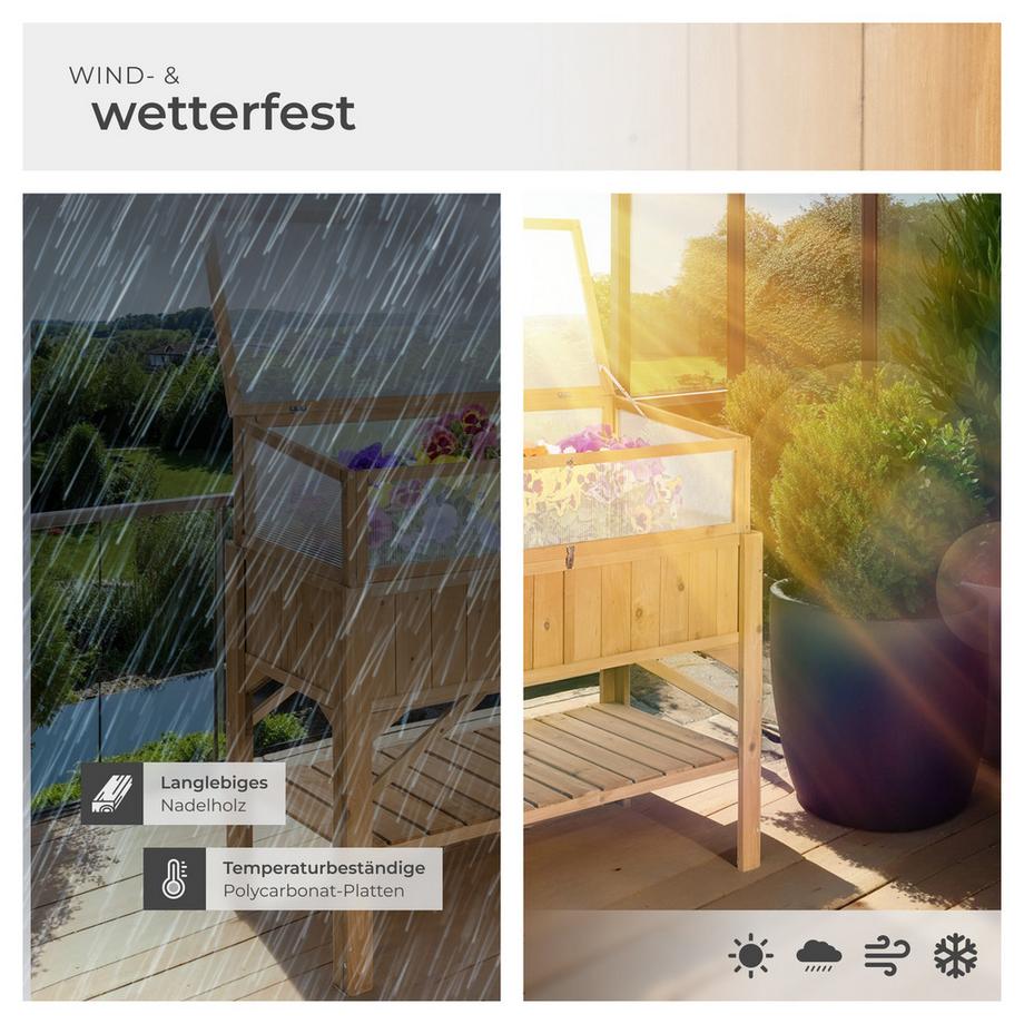 Tectake Hochbeet mit Ablage und Frühbeet-Aufsatz witterungsbeständig  