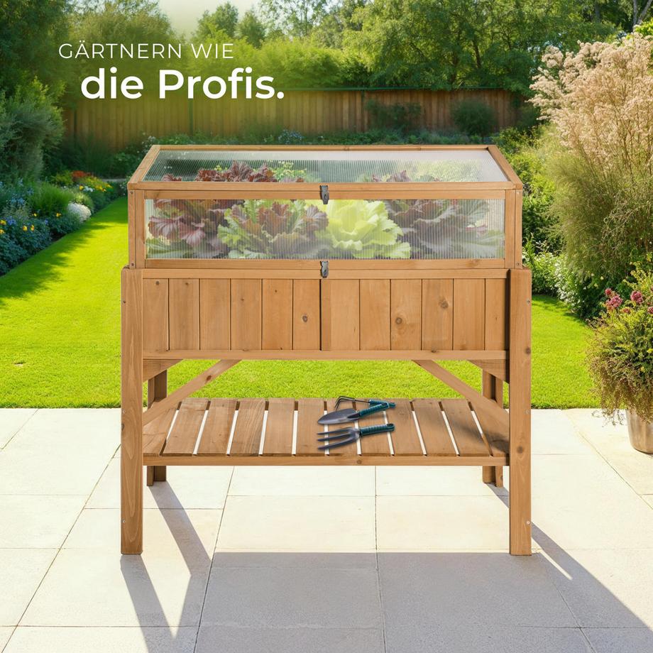 Tectake Hochbeet mit Ablage und Frühbeet-Aufsatz witterungsbeständig  