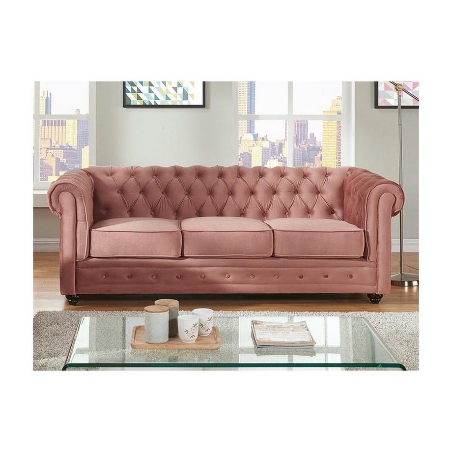 Vente-unique Divano 3 posti e 2 posti e Poltrona in Velluto Rosa pastello - CHESTERFIELD  