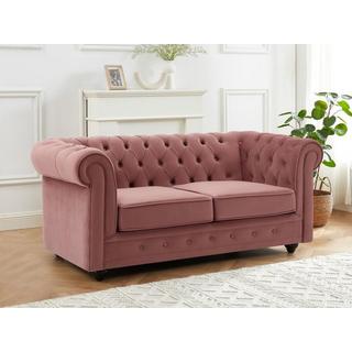 Vente-unique Canapés 3 places et 2 places et fauteuil en velours rose pastel CHESTERFIELD  