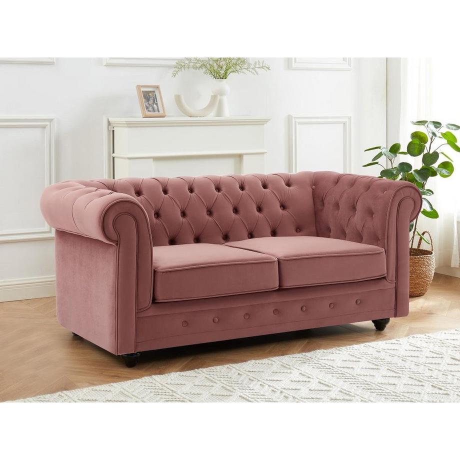 Vente-unique Divano 3 posti e 2 posti e Poltrona in Velluto Rosa pastello - CHESTERFIELD  