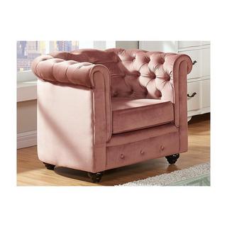 Vente-unique Canapés 3 places et 2 places et fauteuil en velours rose pastel CHESTERFIELD  