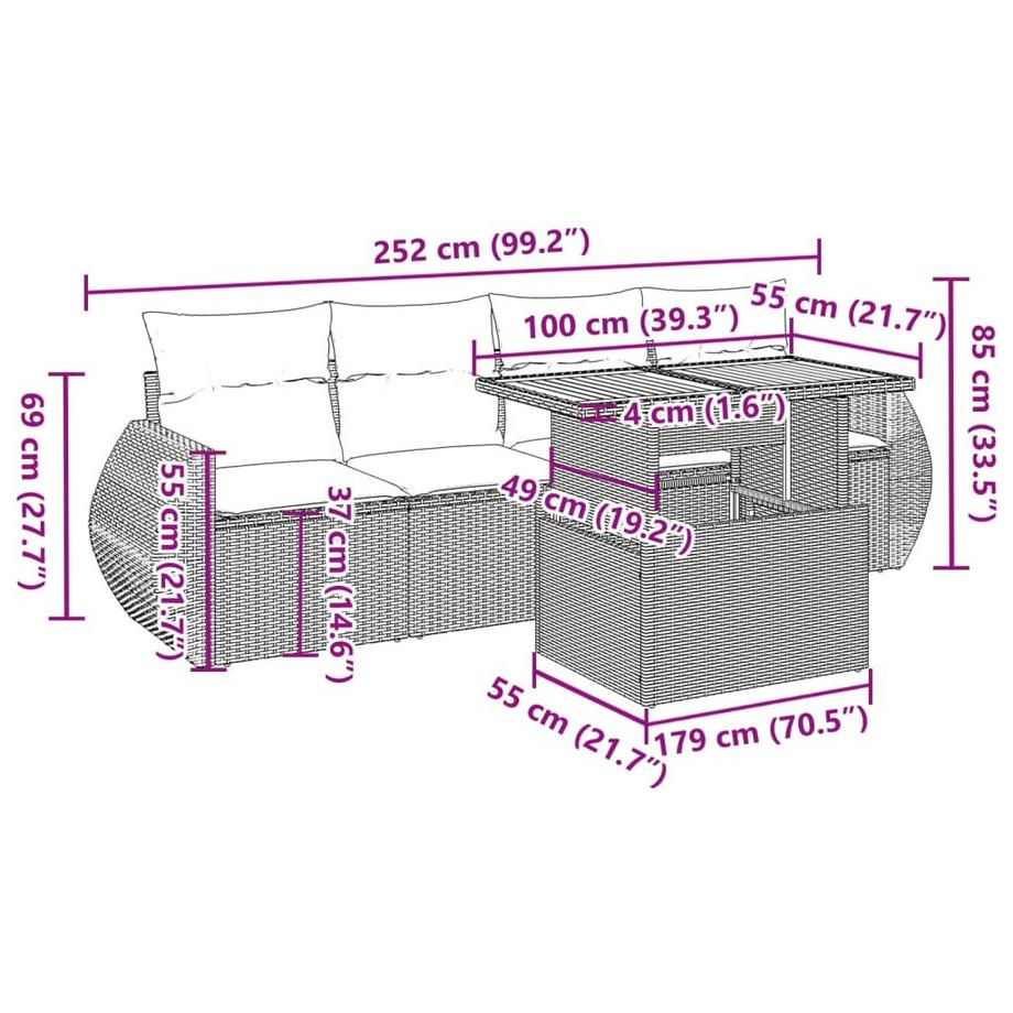 VidaXL set di divani da giardino Polirattan  