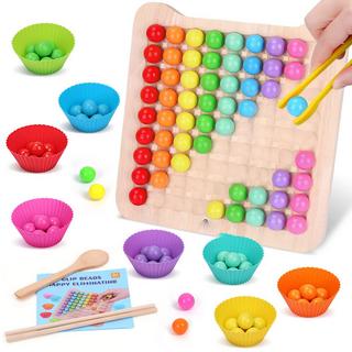 Activity-board  Regenbogenpuzzle Holzklammer Perlen Brettspiel, Mathe Lernspielzeug Farben sortieren 