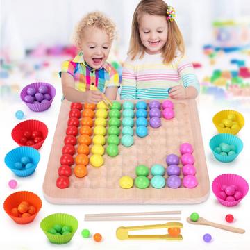 Regenbogenpuzzle Holzklammer Perlen Brettspiel, Mathe Lernspielzeug Farben sortieren