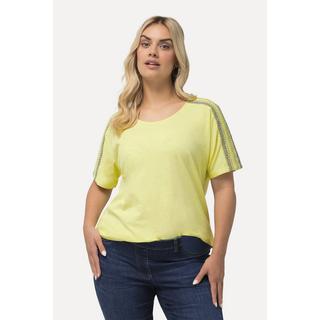 Ulla Popken  T-shirt avec broderies et épaules smockées, col rond et manches courtes 