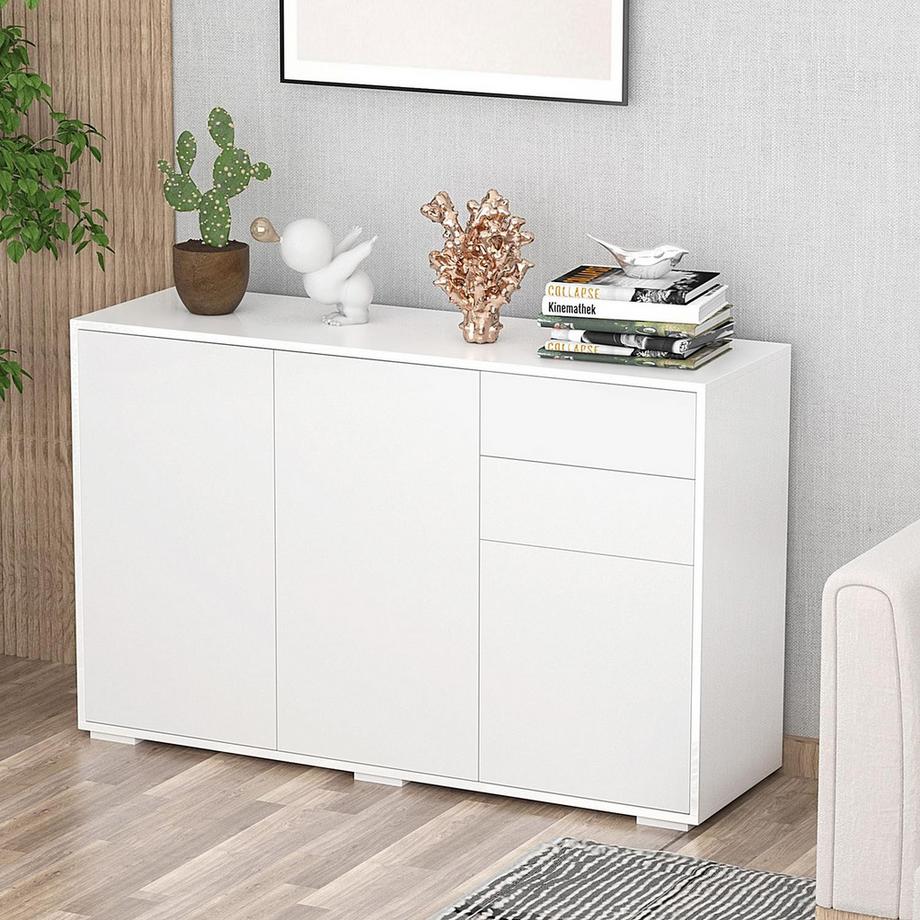 Northio Credenza Bianca, Cassettiera Con 2 Cassetti E 3 Ante, Armadietto Multiuso, Schedario, 117X36X74 Cm  