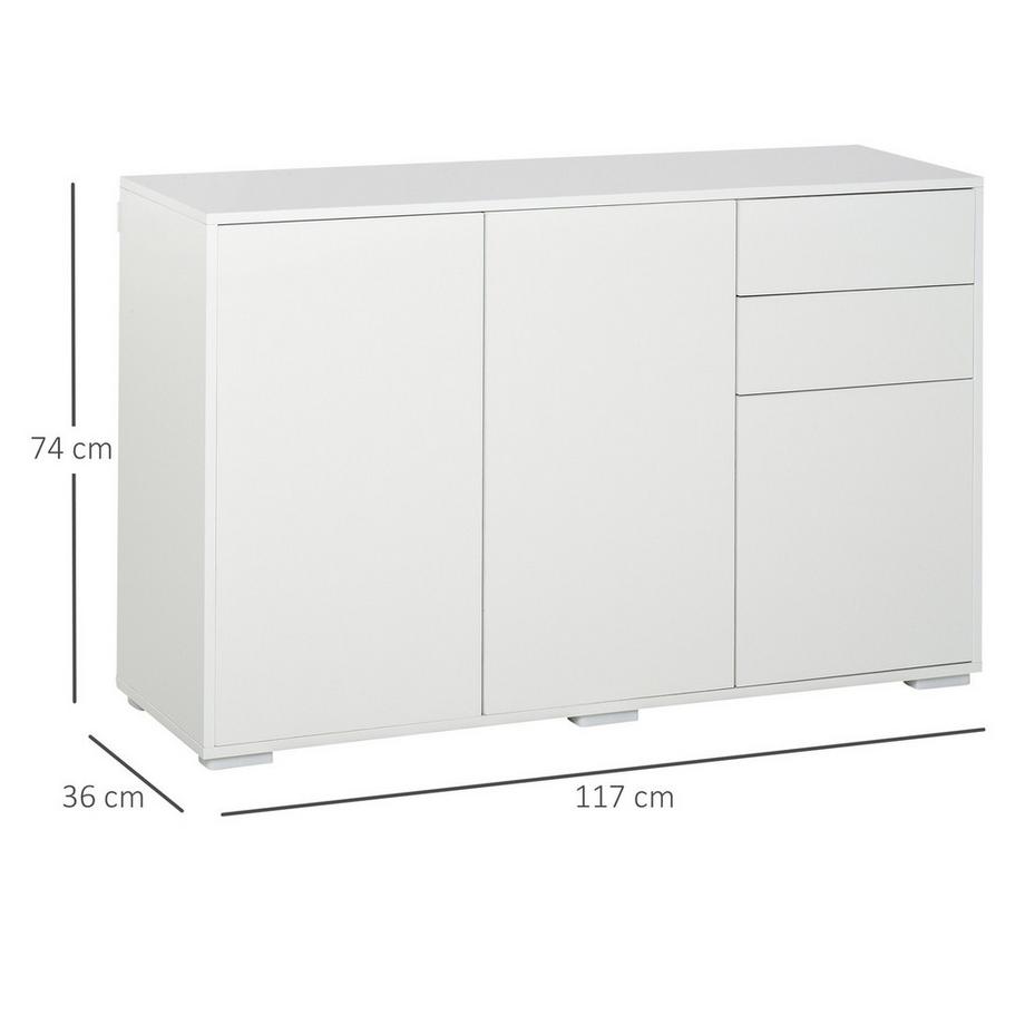 Northio Credenza Bianca, Cassettiera Con 2 Cassetti E 3 Ante, Armadietto Multiuso, Schedario, 117X36X74 Cm  