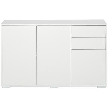 Credenza Bianca, Cassettiera Con 2 Cassetti E 3 Ante, Armadietto Multiuso, Schedario, 117X36X74 Cm