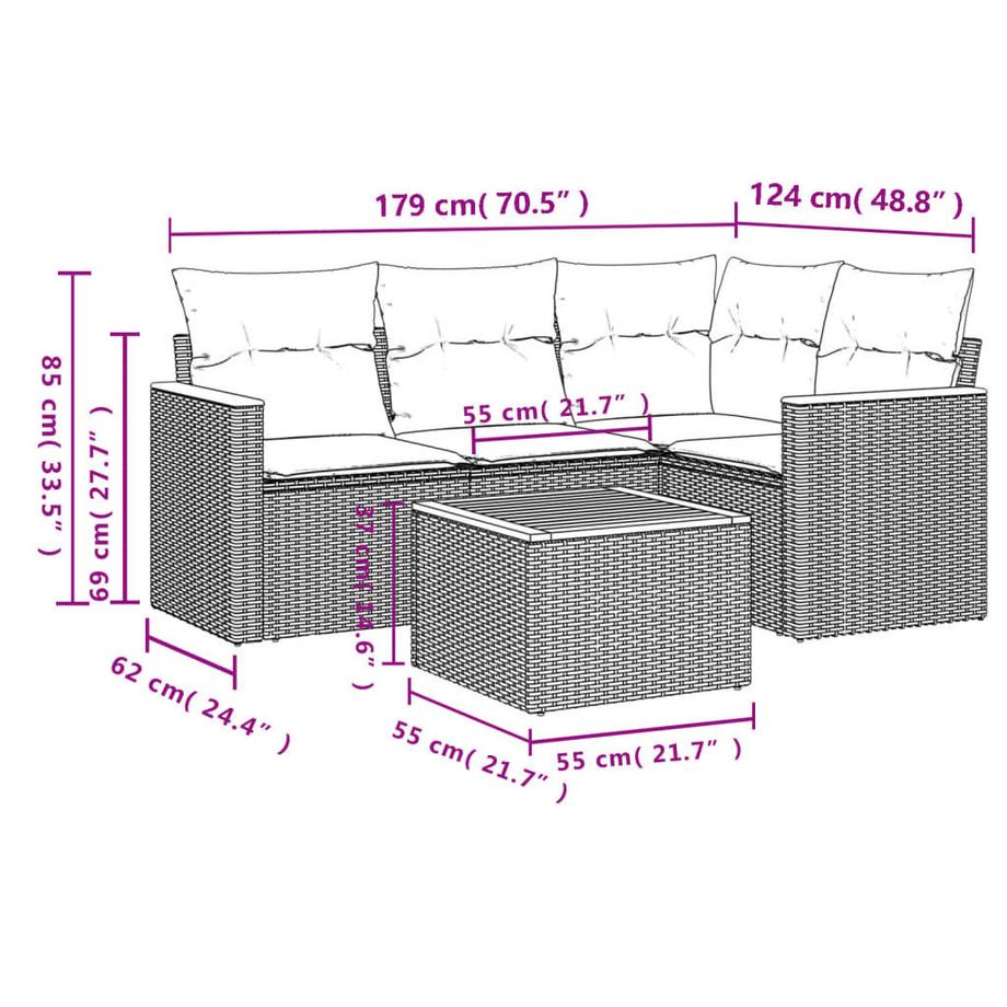 VidaXL set divano da giardino Polirattan  