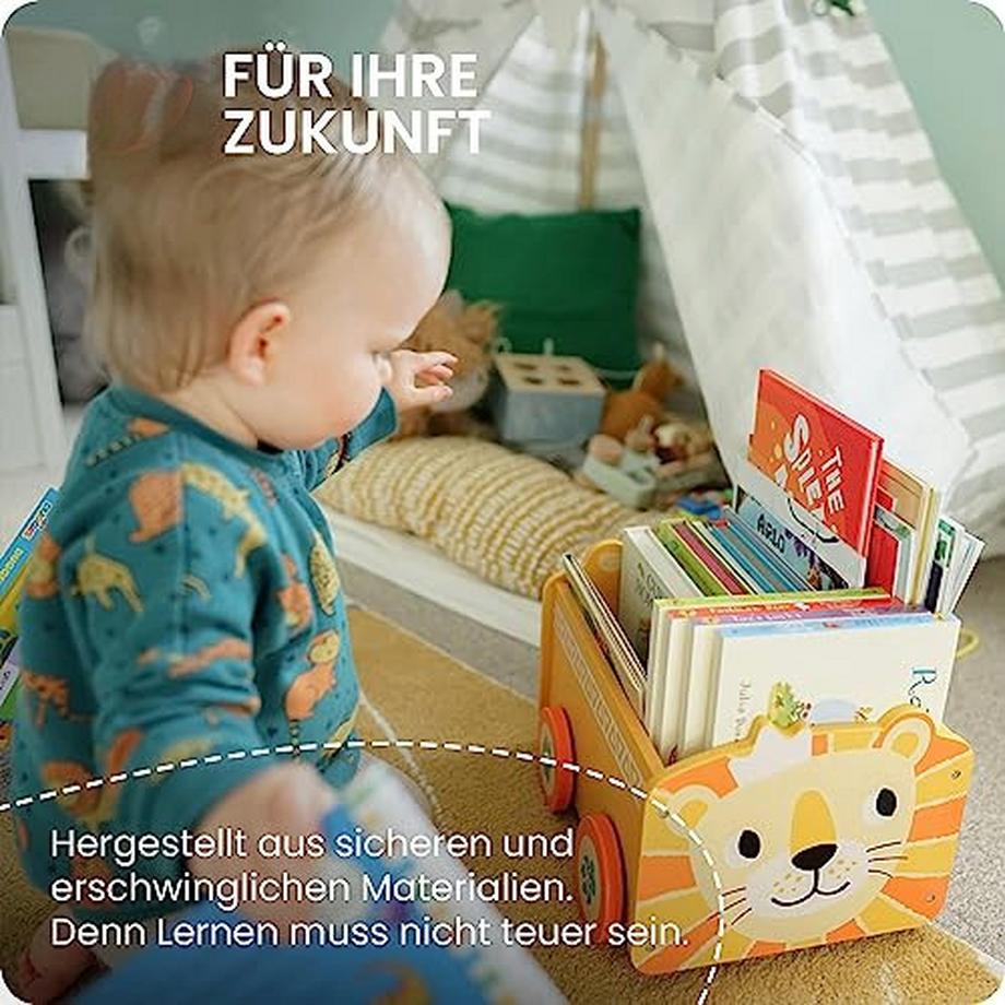 Activity-board  Coffre à jouets lion en bois | Voiture de train 2 en 1 et boîte de rangement à roulettes pour chambre d'enfant ou chambre à coucher | Coffre de bébé pour jouets d'enfants, organisateur de jeux/livres 