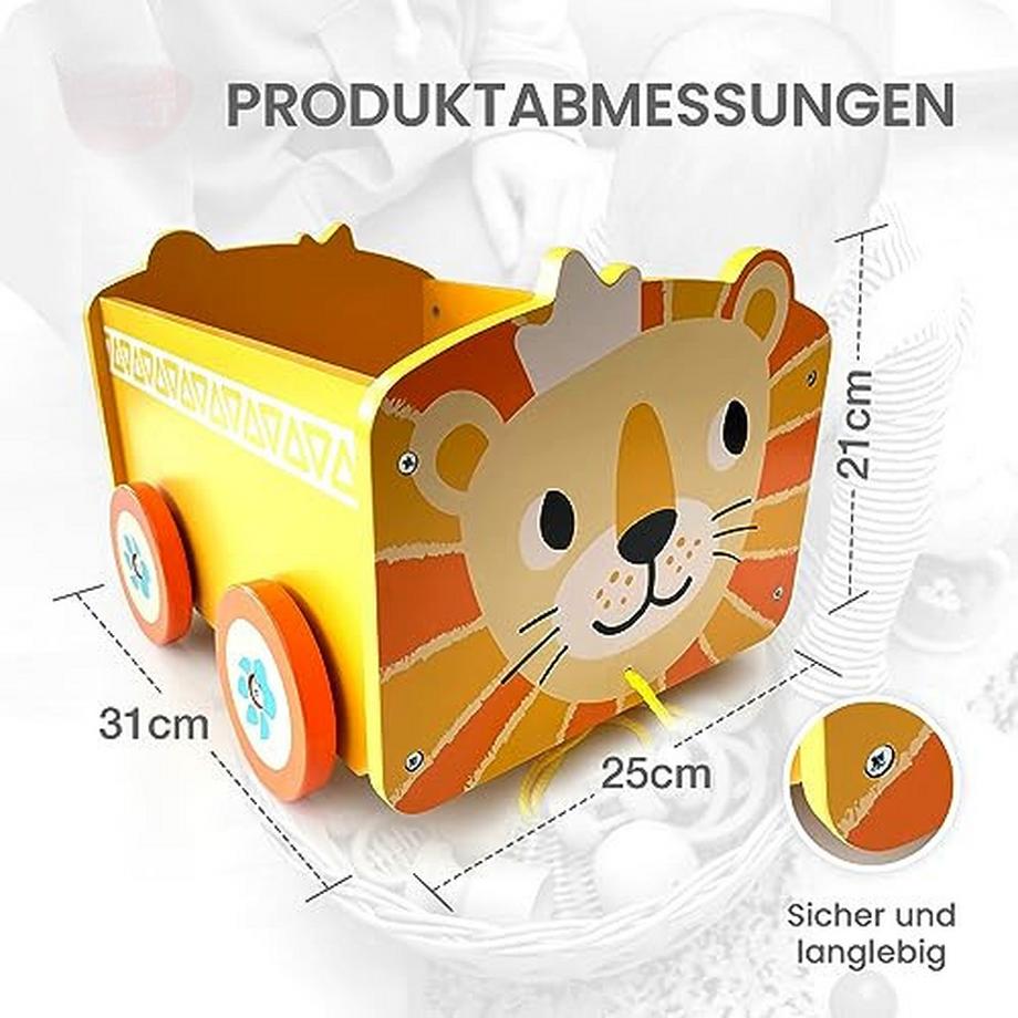 Activity-board  Coffre à jouets lion en bois | Voiture de train 2 en 1 et boîte de rangement à roulettes pour chambre d'enfant ou chambre à coucher | Coffre de bébé pour jouets d'enfants, organisateur de jeux/livres 