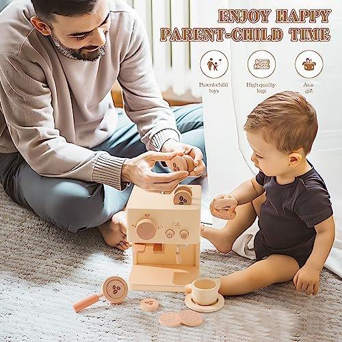 Activity-board  Machine à café en bois avec boutons-poussoirs, accessoire idéal pour la cuisine des enfants 