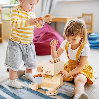 Activity-board  Hölzerne Kaffeemaschine mit Dreh- und Druckknöpfen, ideales Zubehör für die Kinderküche 