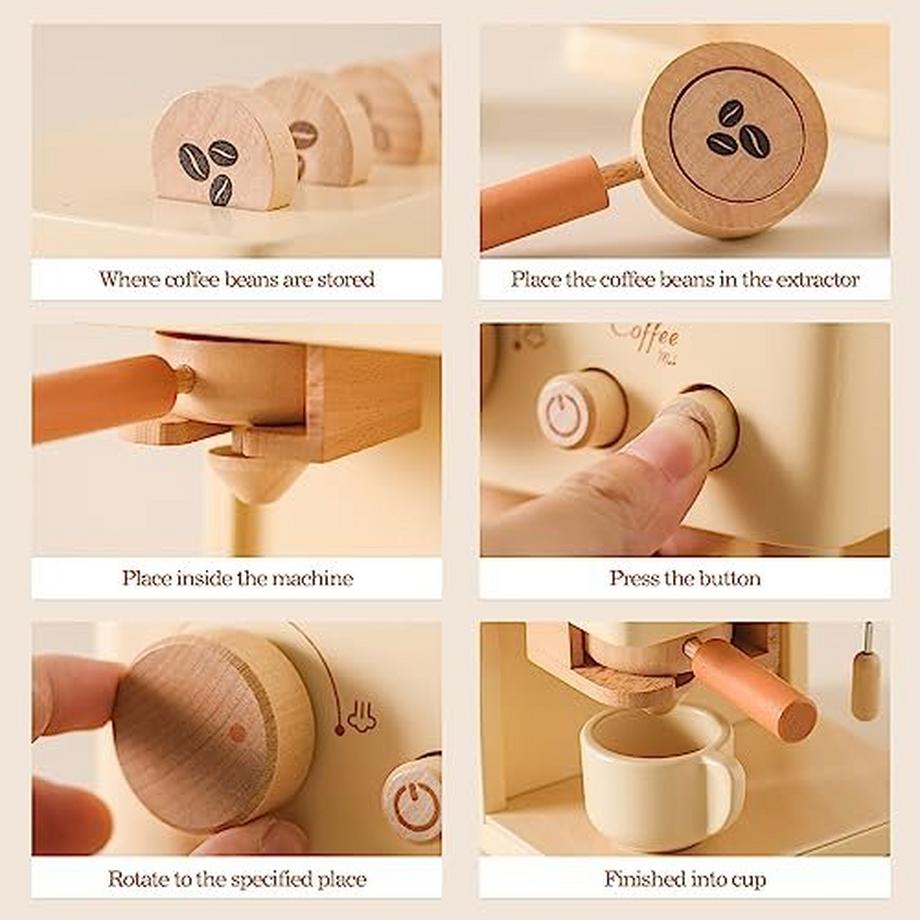 Activity-board  Machine à café en bois avec boutons-poussoirs, accessoire idéal pour la cuisine des enfants 