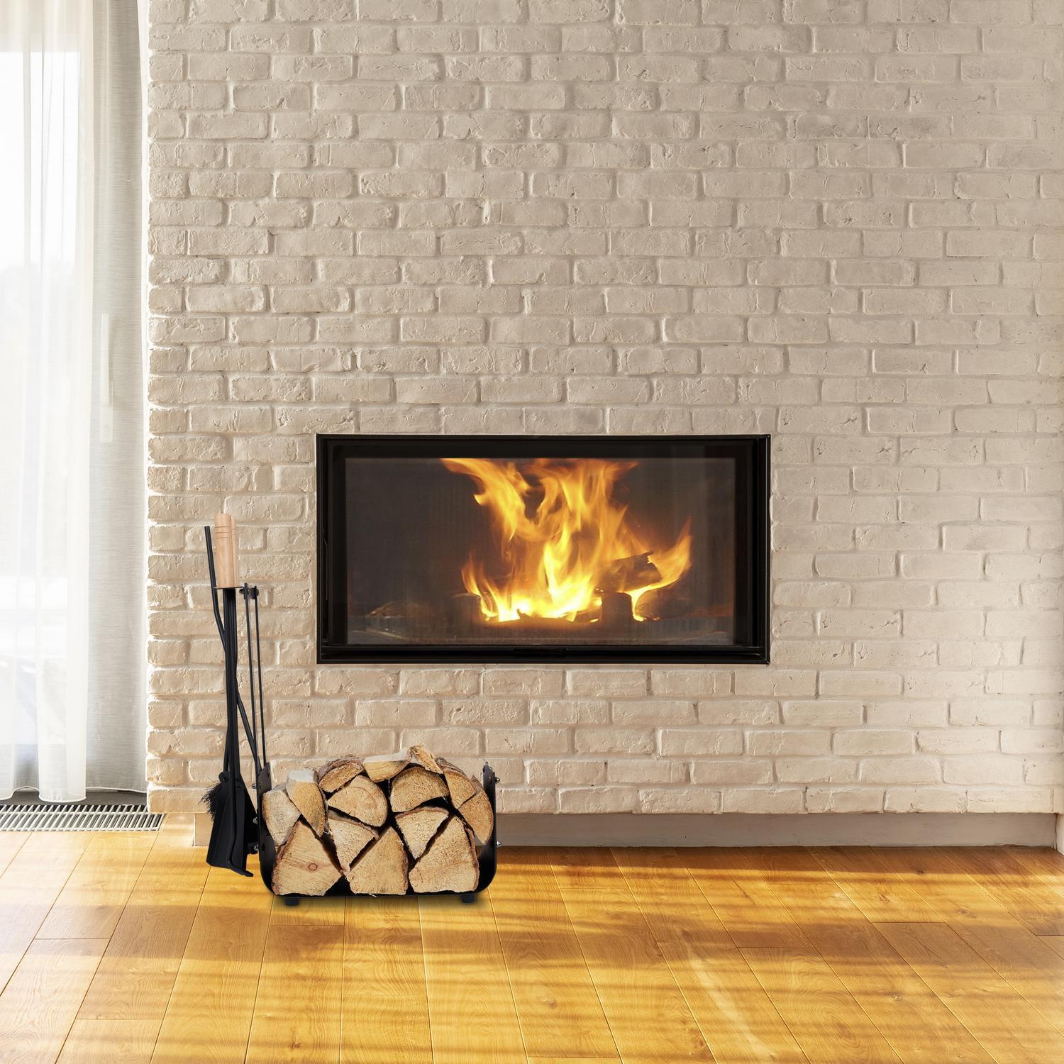 B2X Metall-Kaminholzkorb mit Ofenbesteck  