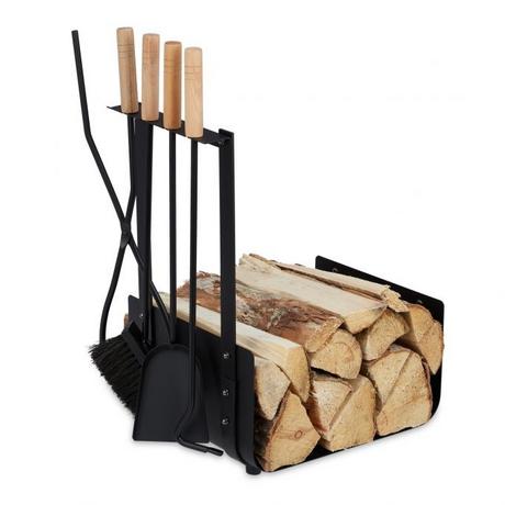 B2X Metall-Kaminholzkorb mit Ofenbesteck  