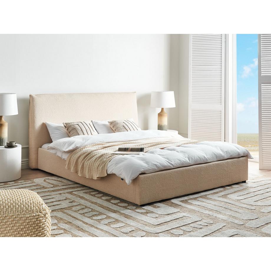 Beliani Lit avec sommier en Bouclé Traditionnel LAVAUR  