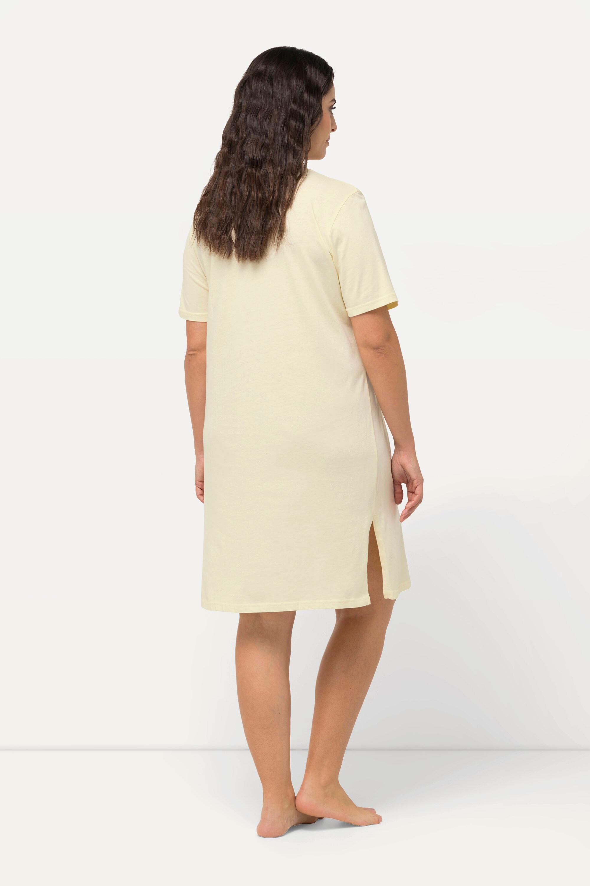 Ulla Popken Confezione da 2 Camicie da Notte Pesca Girocollo Henley Mezza Manica  