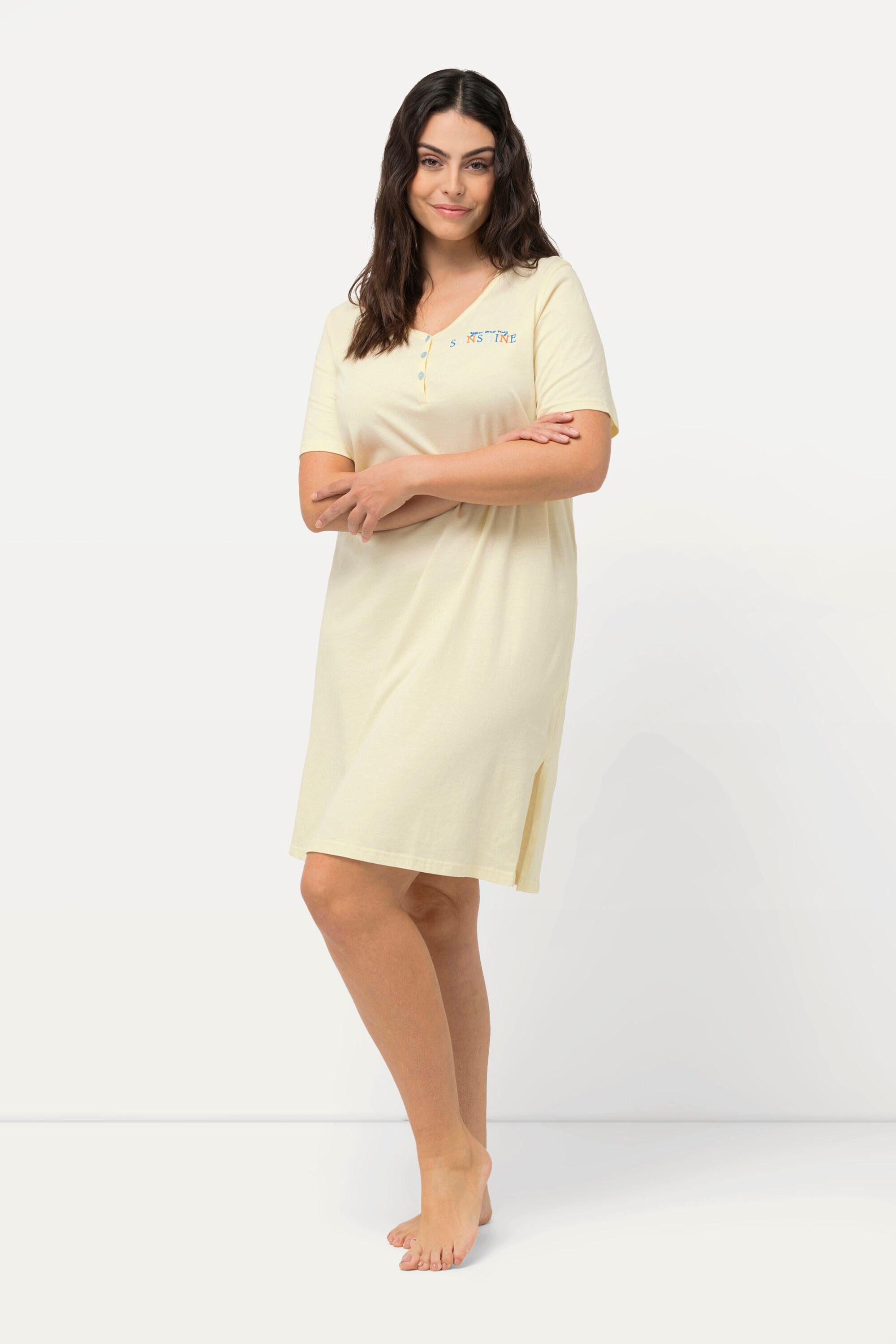 Ulla Popken Confezione da 2 Camicie da Notte Pesca Girocollo Henley Mezza Manica  