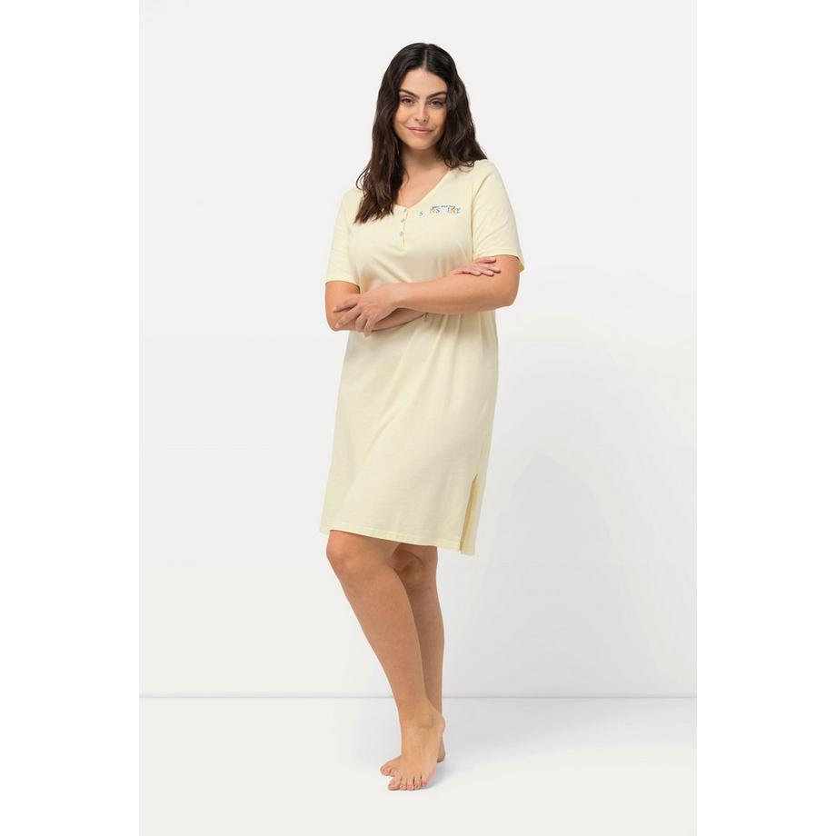 Ulla Popken Lot de 2 Chemises de Nuit Pêche Col Rond Henley Manches Courtes  