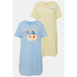 Ulla Popken  Grands T-shirts en lot de 2, imprimé pêches - col rond/Henley et manches courtes 