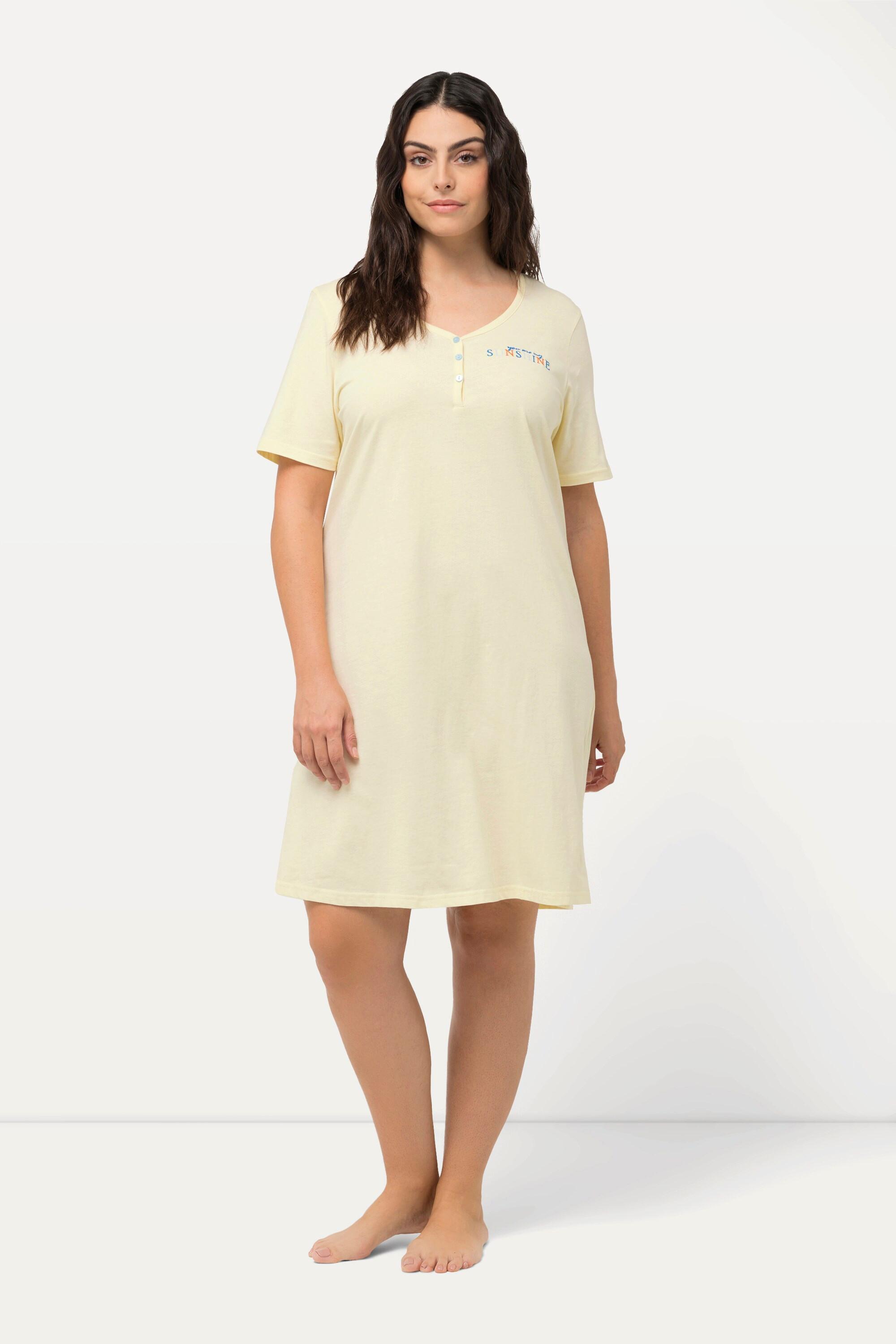 Ulla Popken Confezione da 2 Camicie da Notte Pesca Girocollo Henley Mezza Manica  