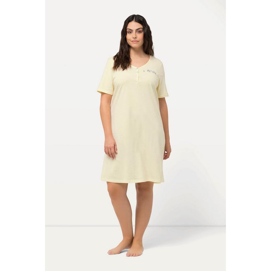 Ulla Popken Lot de 2 Chemises de Nuit Pêche Col Rond Henley Manches Courtes  