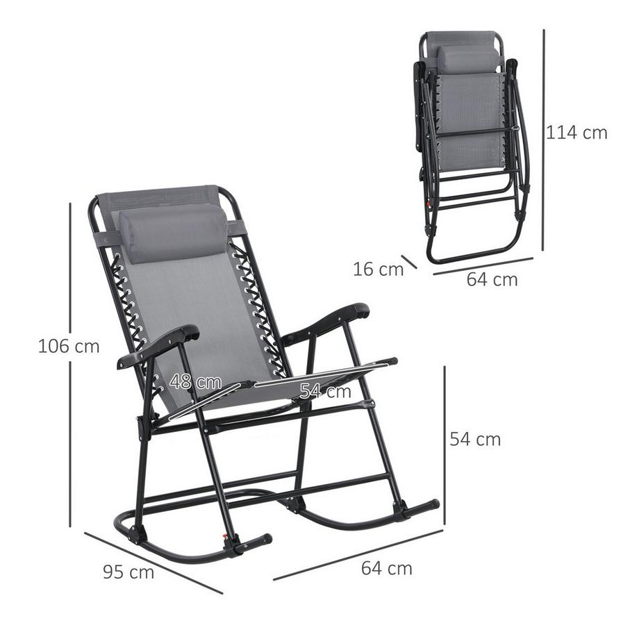 Northio Schaukelstuhl Klappbar Gartenstuhl Schwingstuhl Schwungsessel Kopfkissen Bis 120Kg Garten Balkon Mesh Hellgrau 95X64X106Cm  