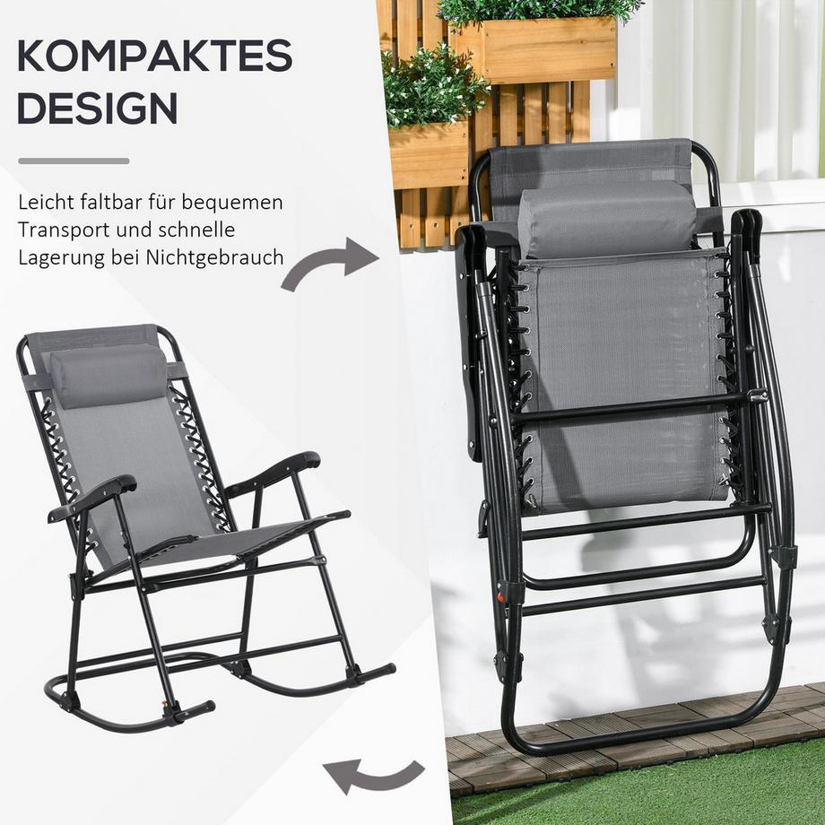 Northio Schaukelstuhl Klappbar Gartenstuhl Schwingstuhl Schwungsessel Kopfkissen Bis 120Kg Garten Balkon Mesh Hellgrau 95X64X106Cm  