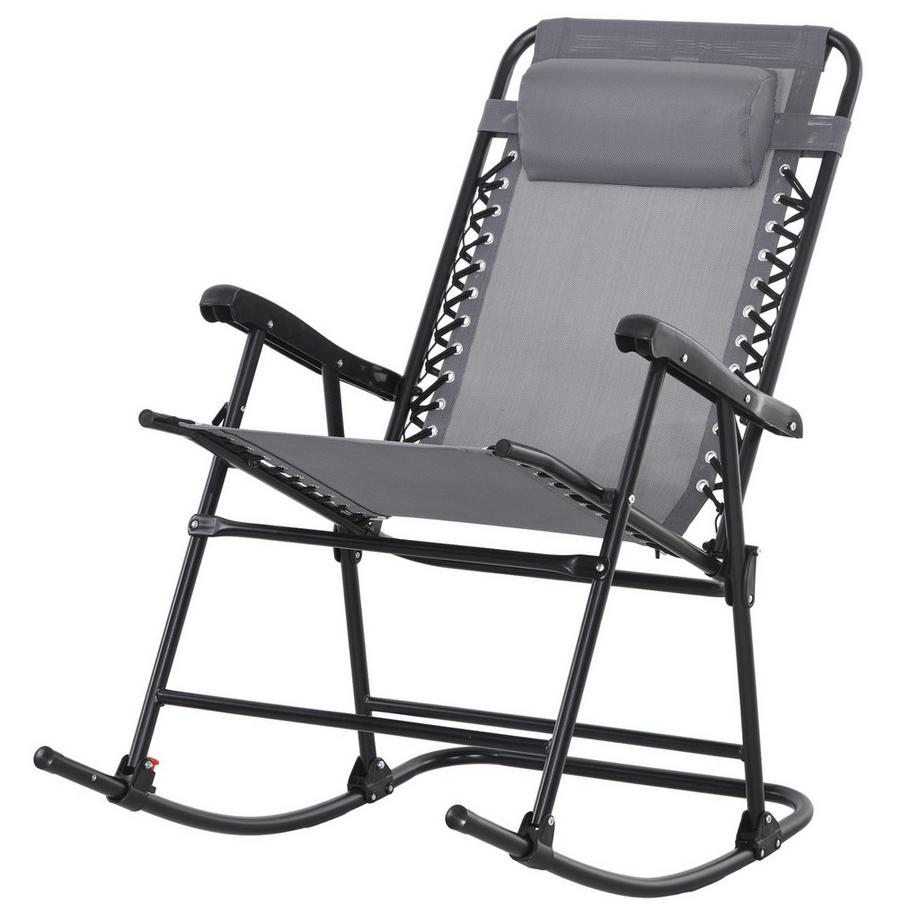 Schaukelstuhl Klappbar Gartenstuhl Schwingstuhl Schwungsessel Kopfkissen Bis 120Kg Garten Balkon Mesh Hellgrau 95X64X106Cm