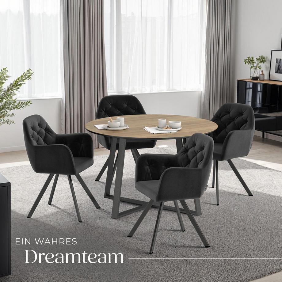 Tectake Drehbarer Samt-Armlehnstuhl Lucia gepolstert, mit Steppmuster mit durchgehender Lehne  