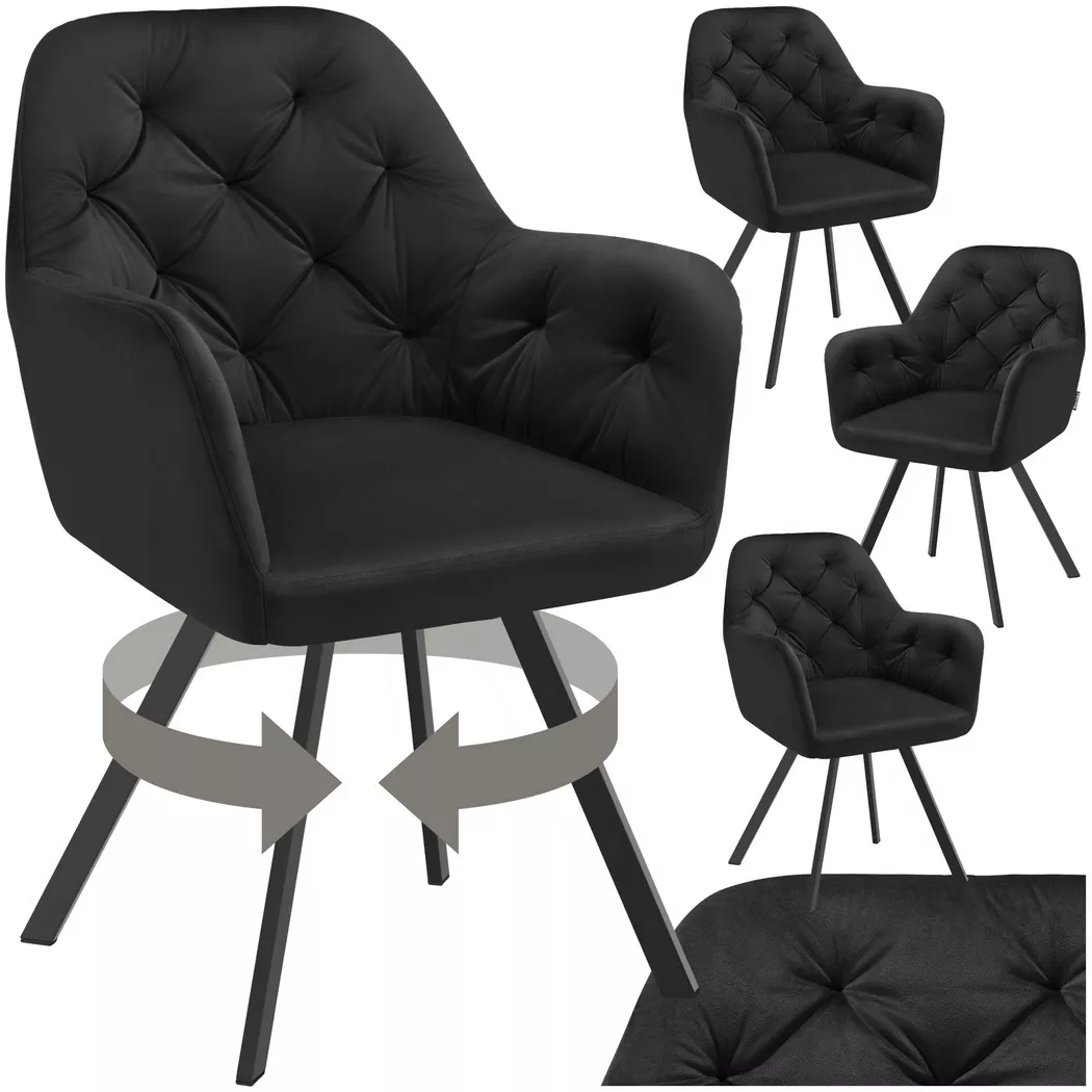 Tectake - Lot 4 fauteuils pivotants 180° velours rembourrés motif matelassé noir