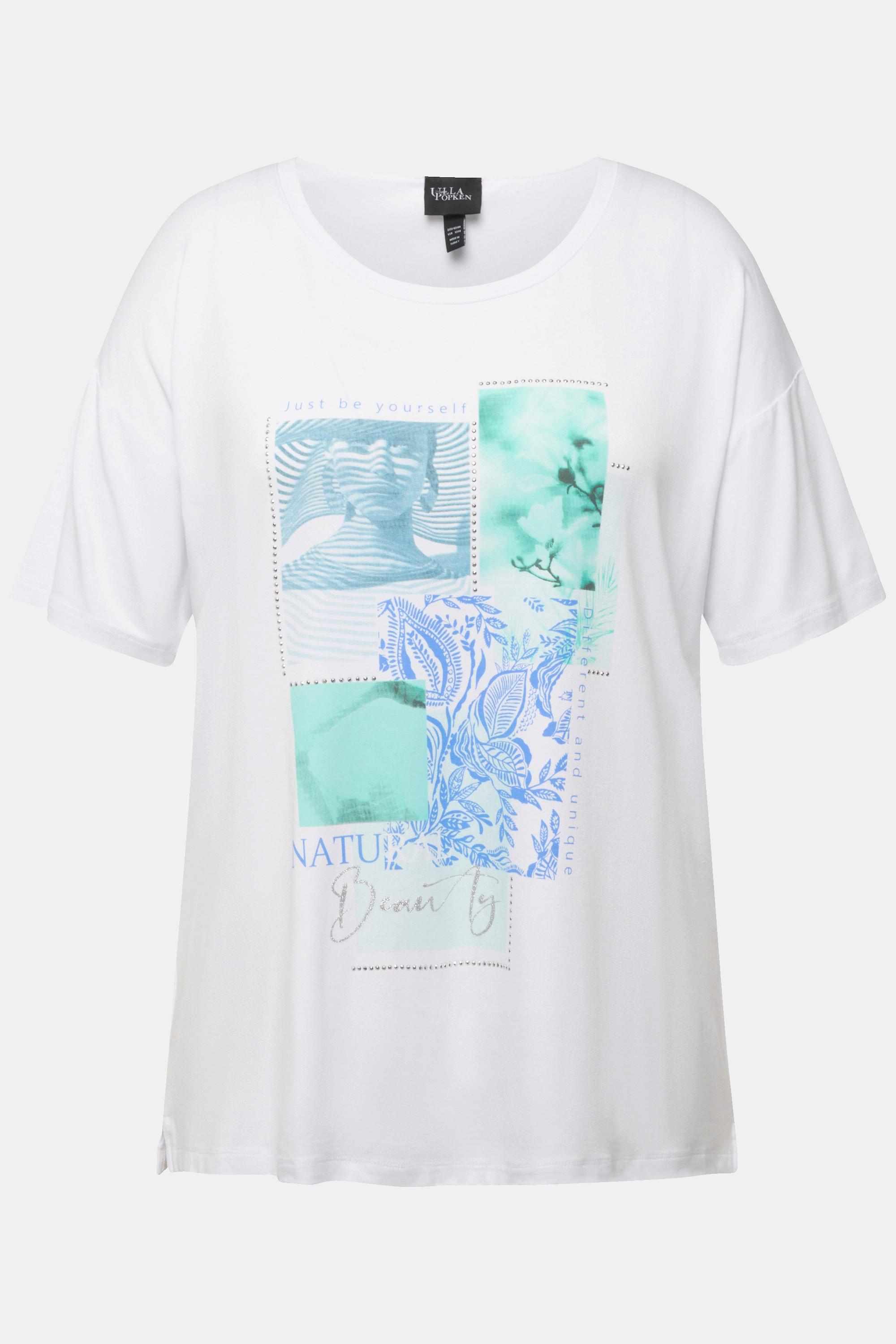 Ulla Popken  T-shirt con design, applicazioni, scollo a girocollo e mezze maniche 