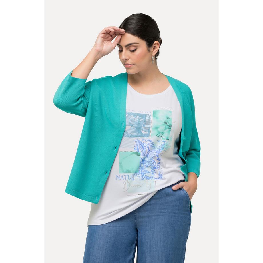 Ulla Popken T-shirt Motif Patch Pierres Décoratives Col Rond Manches Courtes  