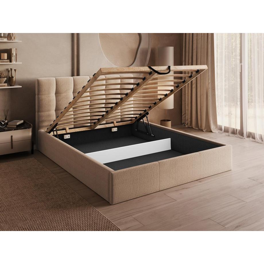 PASCAL MORABITO Lit coffre 160 x 200 cm - Velours - Beige + Matelas - MIRDAL de Pascal Morabito  