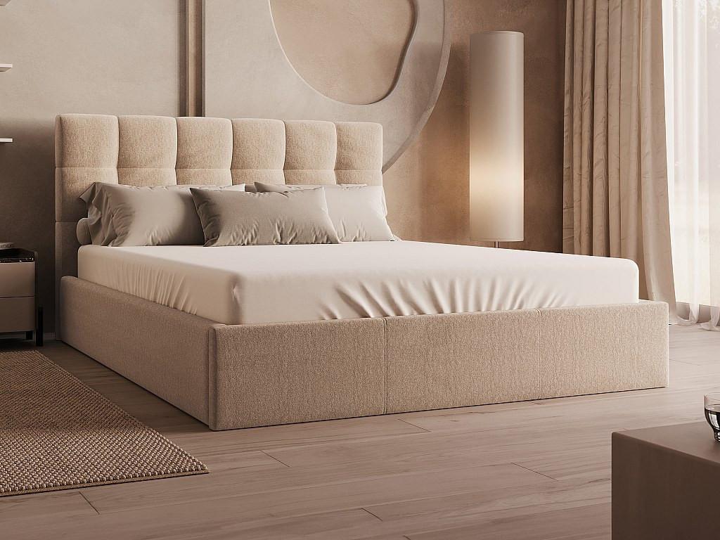 PASCAL MORABITO Lit coffre 160 x 200 cm - Velours - Beige + Matelas - MIRDAL de Pascal Morabito  