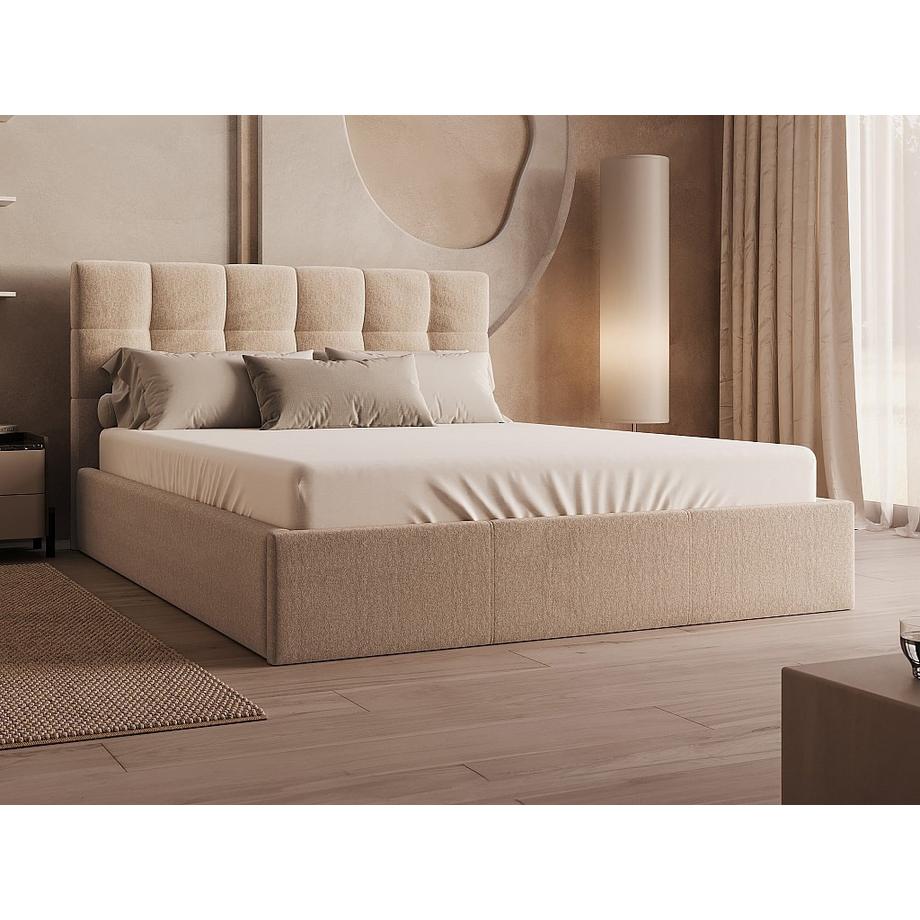 PASCAL MORABITO Lit coffre 160 x 200 cm - Velours - Beige + Matelas - MIRDAL de Pascal Morabito  