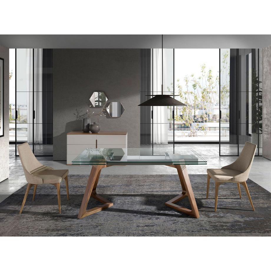 ANGEL CERDA Tavolo da pranzo allungabile rettangolare vetro temperato e noce  