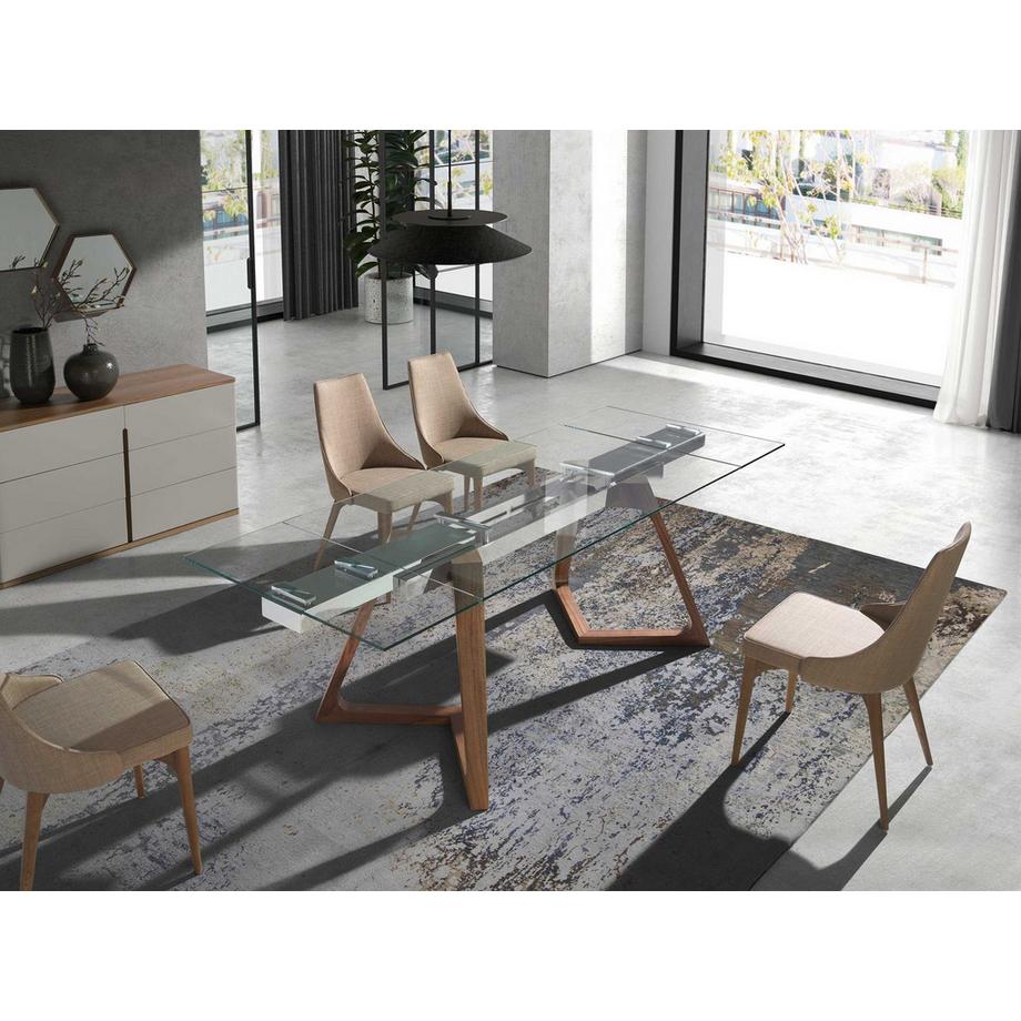 ANGEL CERDA Tavolo da pranzo allungabile rettangolare vetro temperato e noce  