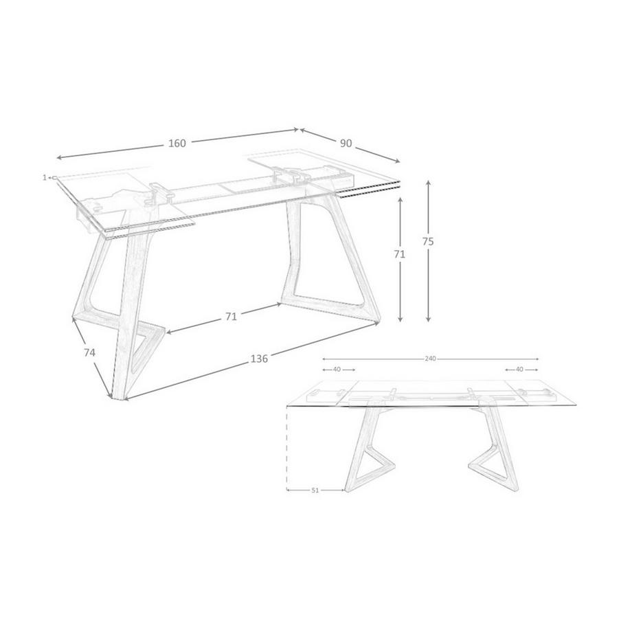 ANGEL CERDA Tavolo da pranzo allungabile rettangolare vetro temperato e noce  